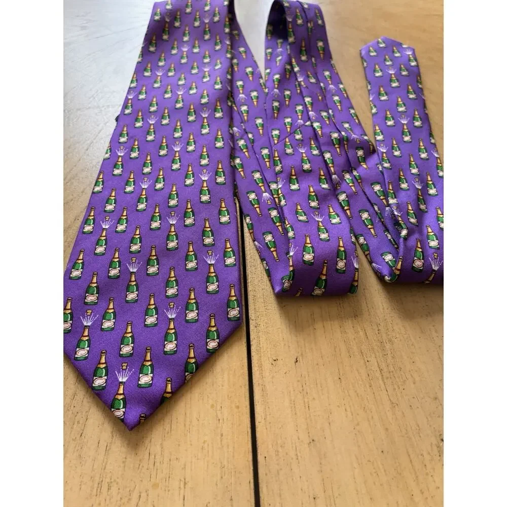 VTG Ralph Lauren Purple Champagne Bottle Necktie 100% Silk Novelty Tie